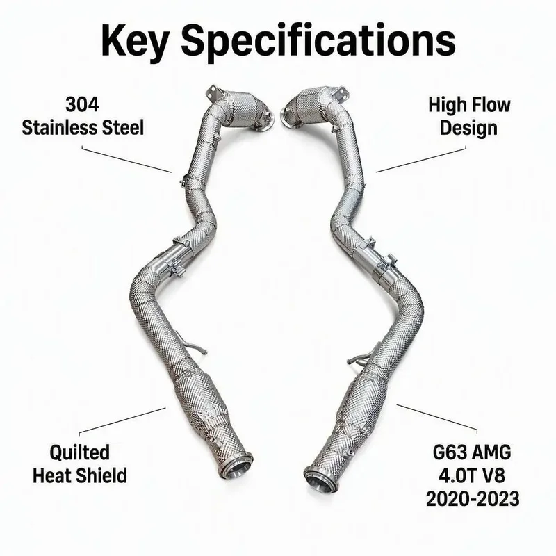 SS304 Heat Shielded Thermal Jacket Turbo Outlet Downpipe for Mercedes AMG G63 W463A 4.0T 2020-2023 Header Set Exhaust Kit