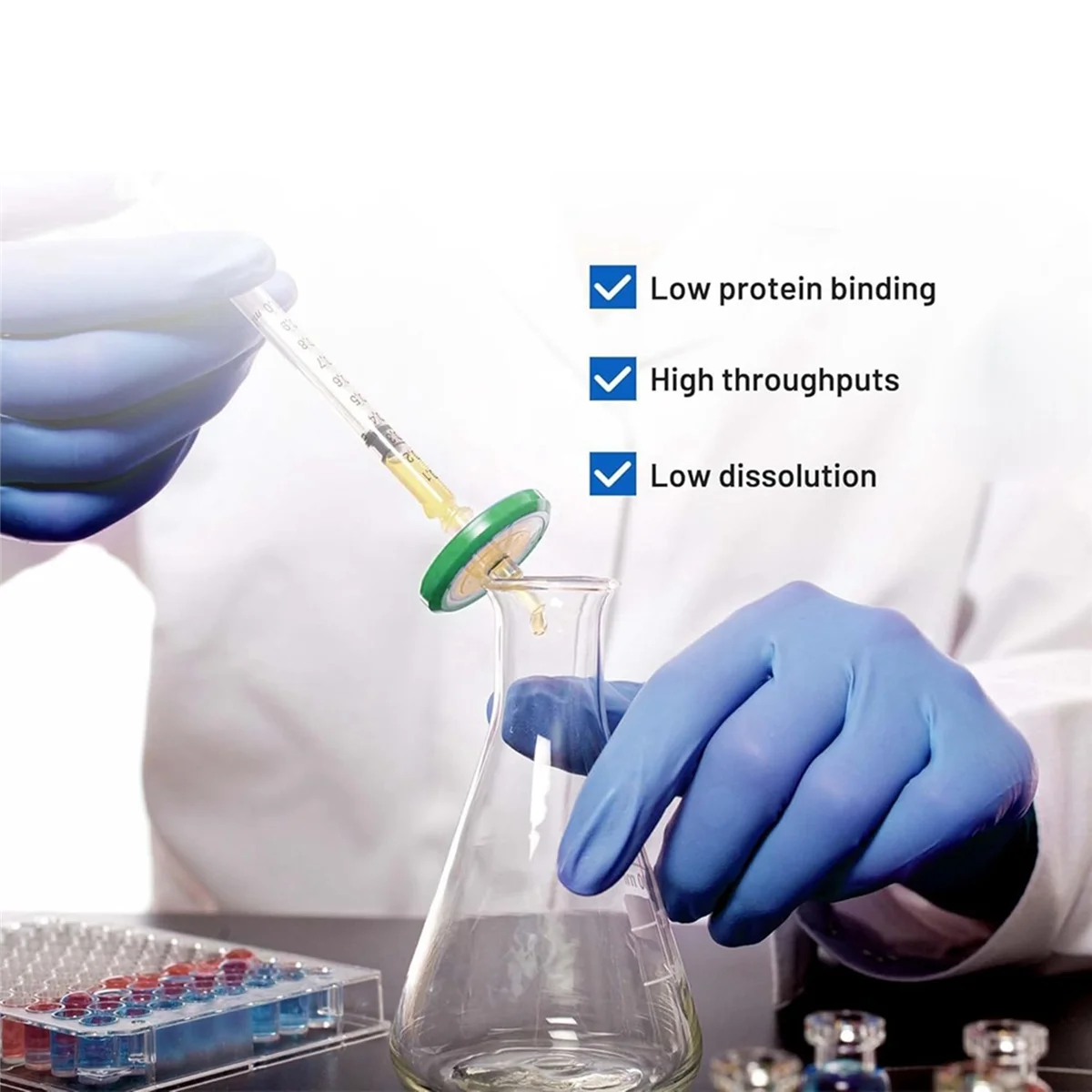 

ABNH Sterile Syringe Filter PES (Polyethersulfone), Hydrophilic Filtration, 33mm Membrane Diameter, 0.22µm Pore Size 10Pcs