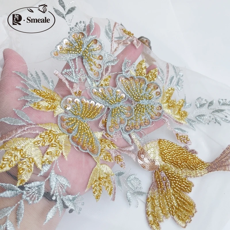 4 Farbe 31*24cm Vogel Schmetterling Zweig 3d Applikation Pailletten Rohr Perle Spitze Patch Kleid Kinder kleidung dekorative Blumen rs4228 – Detail 18