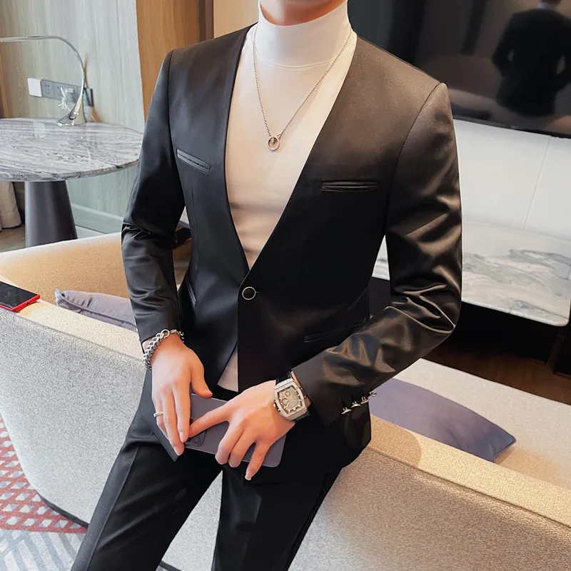 

High-quality Colarless Suit Jacket New 2024 Fashion All-matching Handsome Men Single Row One Button Suit Single West M-4XL