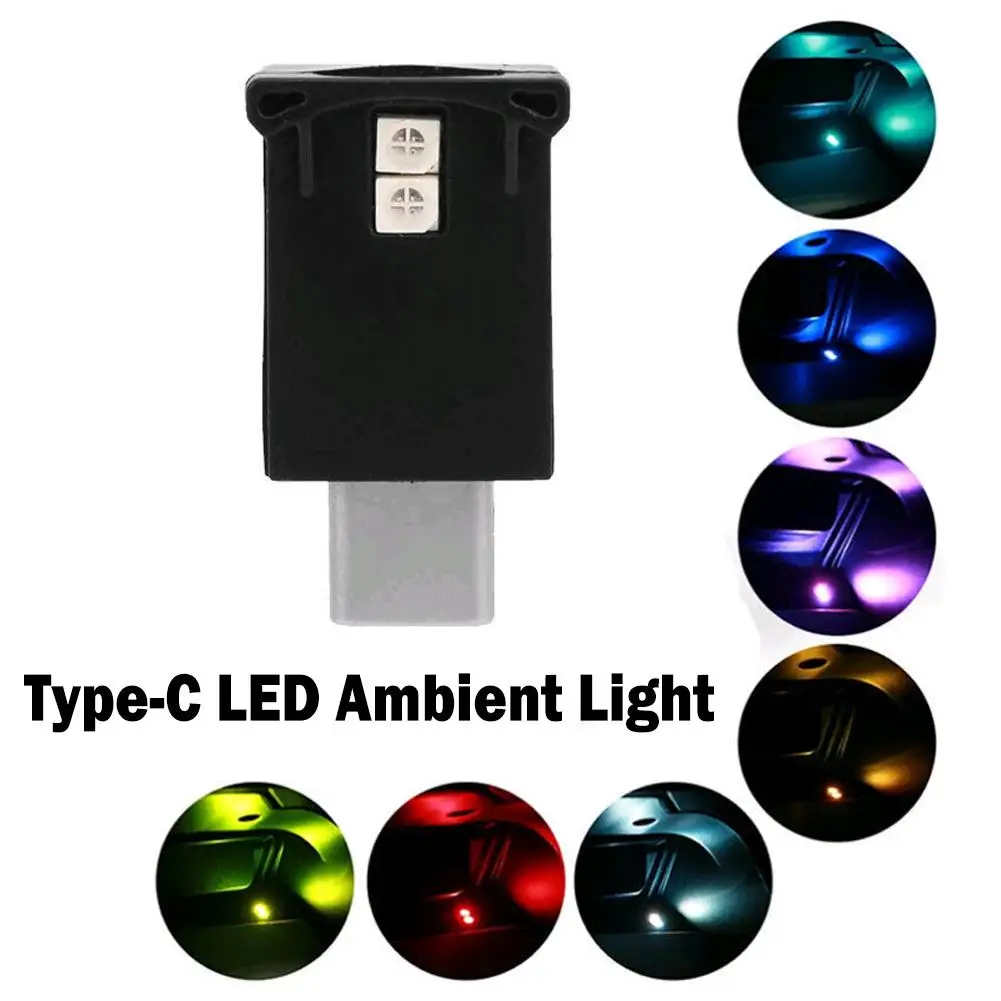 Type C Led Ambient Light 8 Colors RGB Dynamic Gradient Brightness Adjustable Car Interior Atmosphere Lamp