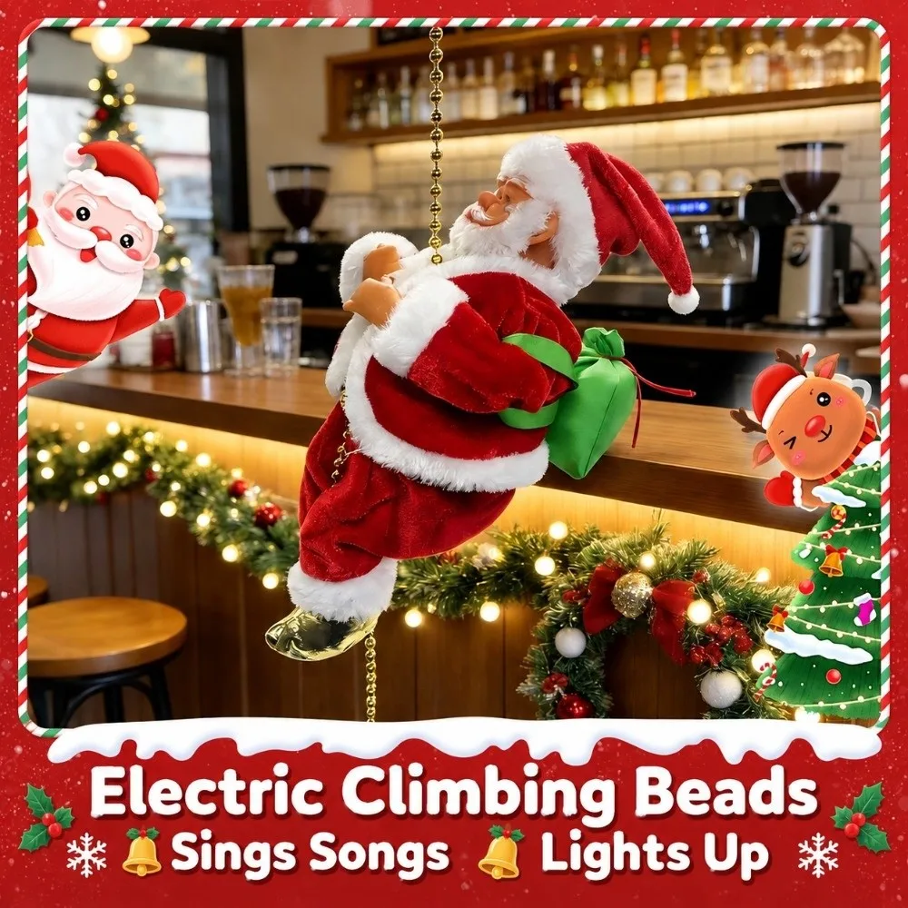 Electric Santa Claus Climbing Rope Ladder Glowing Light Musical Function Santa Claus Hanging Ornament Motorized Climbing
