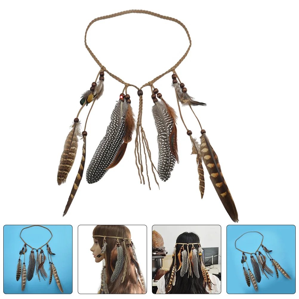 

2Pcs Boho Plume Headband for Women Handmade Tassel Hair Accessory Festival Party Costume Ethnic Hairband Women Head Decor