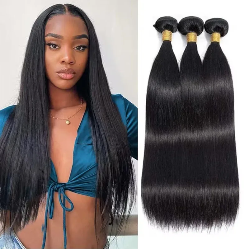 Straight Hair Double Weft Full Head 3 Bundles Thick Sew In Hair Extensions 100% Human Hair Brazilian Virgin Straight Hair Weave Bundles For Women