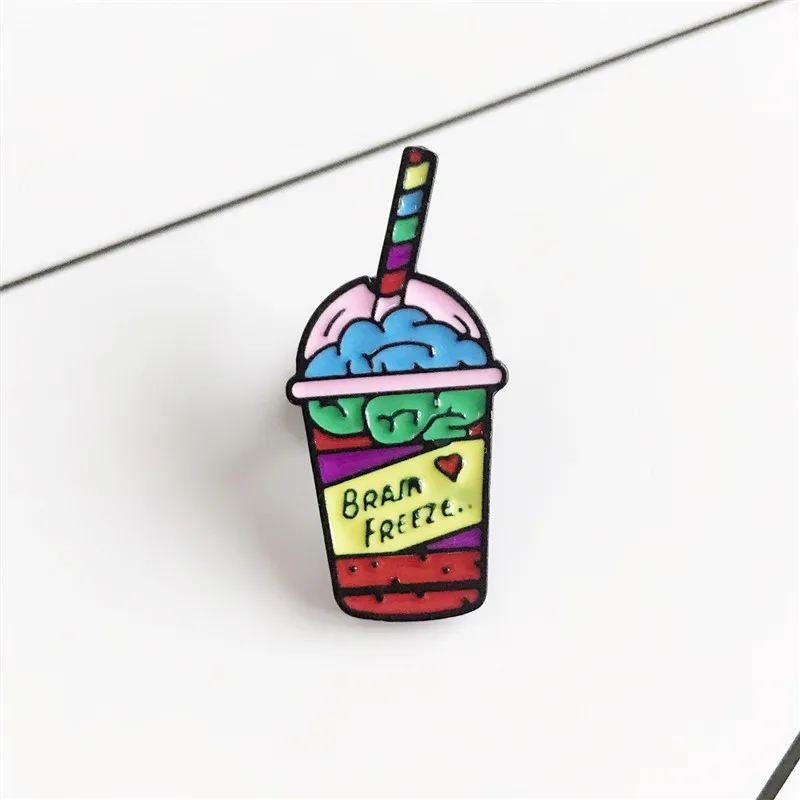 Drink Cup Enamel Pins Bram Freeze Brooches Alloy Backpack Shirt Denim Badge Jewelry Gift for Kids Friends