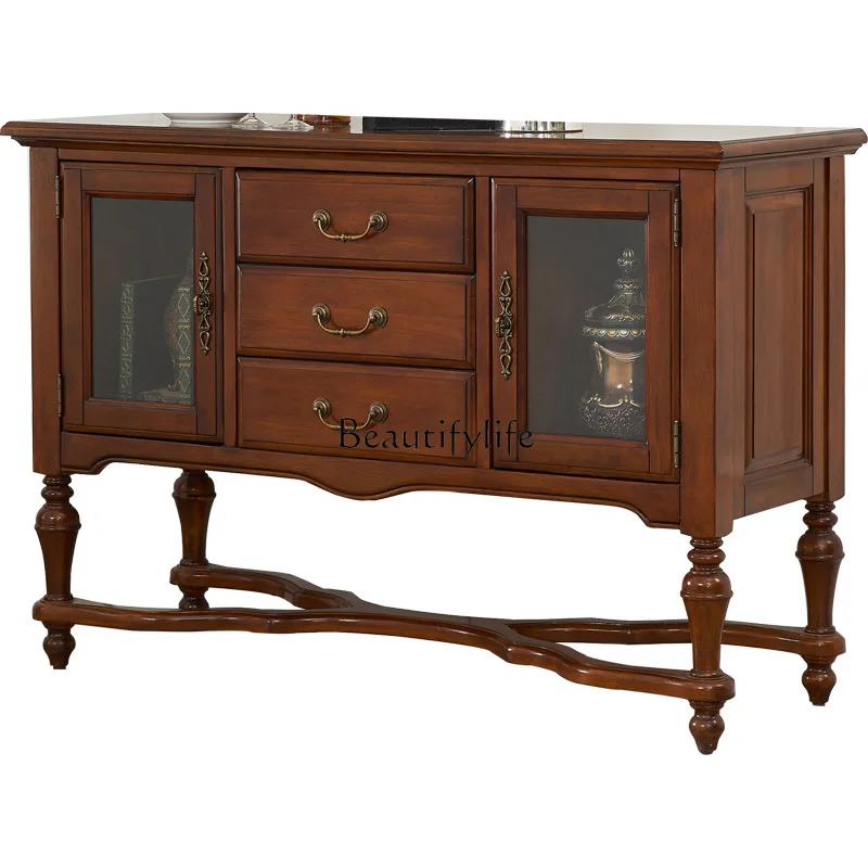 

01 yj19 American-style Solid Wood Sideboard Storage Cabinet for Dining Room European-style Tea Cabinet Wall-mounted Storage