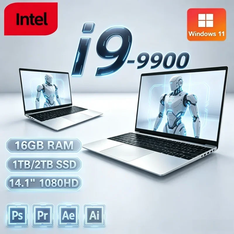 New 2026 Hot Win11 Office PC 14.1" I9‑9900 120Hz FHD IPS Business Laptop Backlit Keyboard 16/32GB RAM 2TB SSD