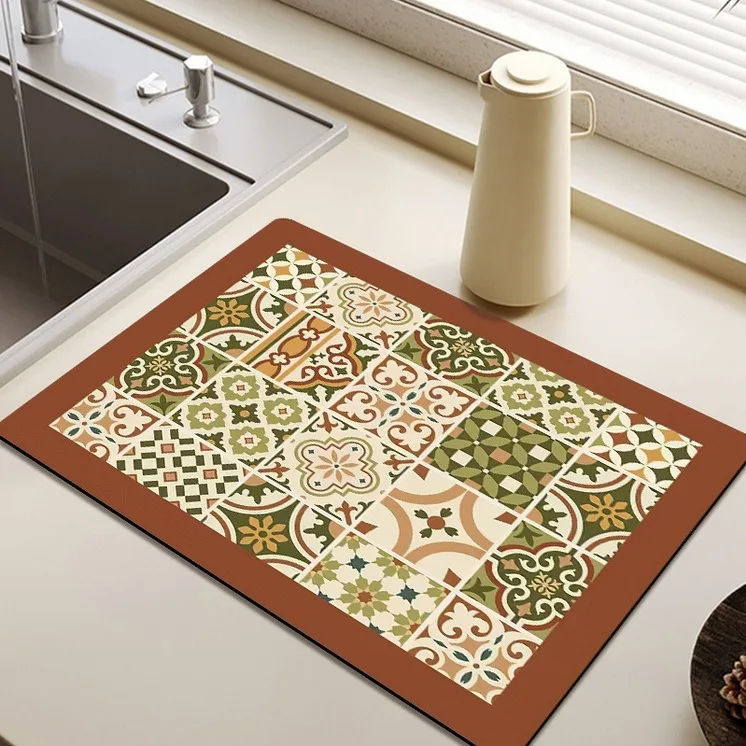 Trendy  Kitchen Drying Mat Diatomaceous Earth Absorbent Soft Countertop Tea Mat Dish Heat Resistant Anti Scald Dry Placemat