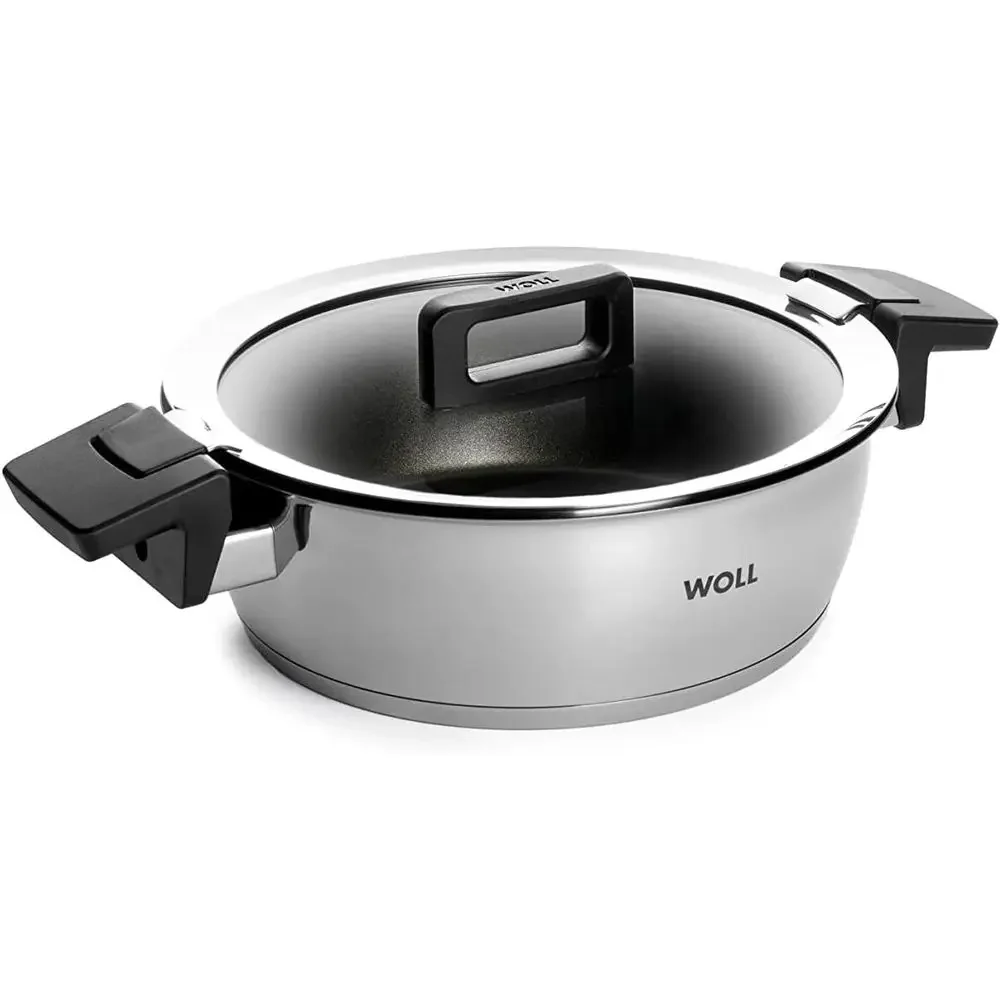 24cm Diameter, 7cm Height, 3.6L Multifunctional Glass Lid Stainless Steel Induction Cooker Pan