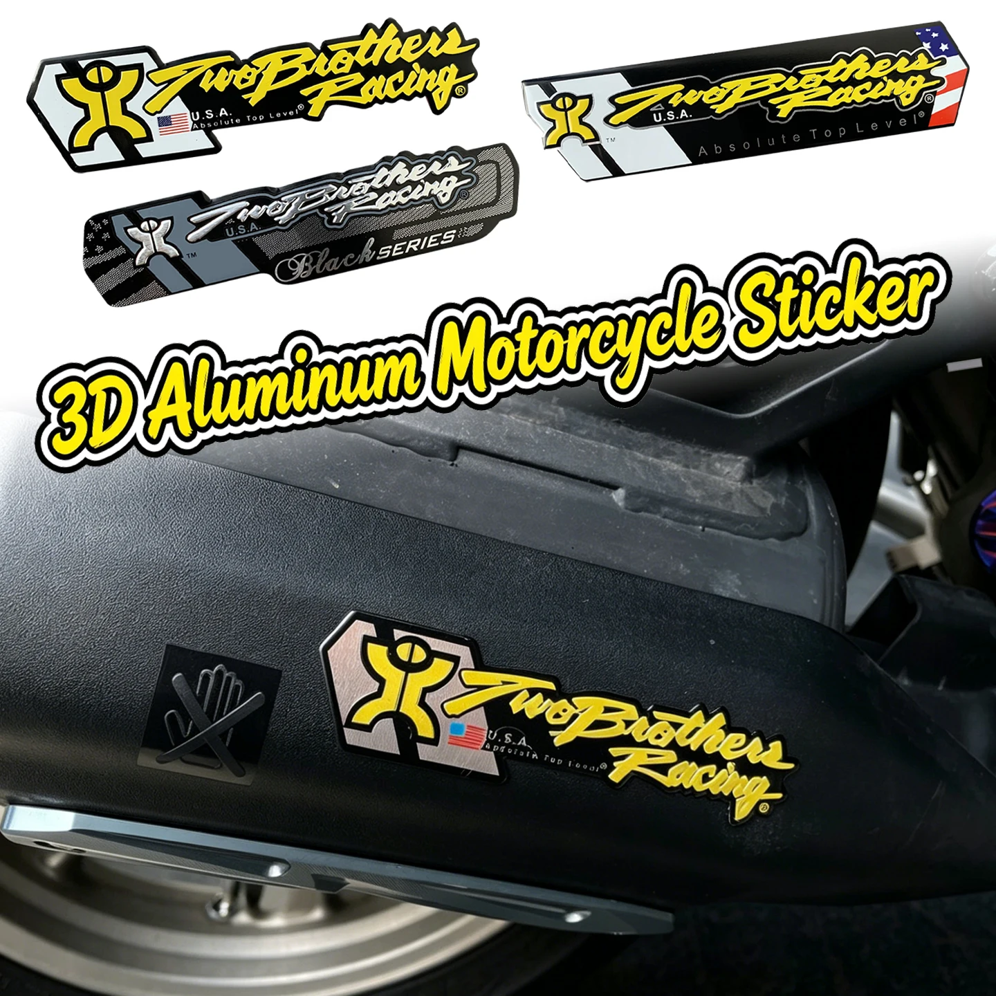 2PCS Motorcycle Stickers for Two Brothers Racing Aluminium Alloy Heat-resistant Moto Motocross Scooter Exhaust Pipe Refit Decal
