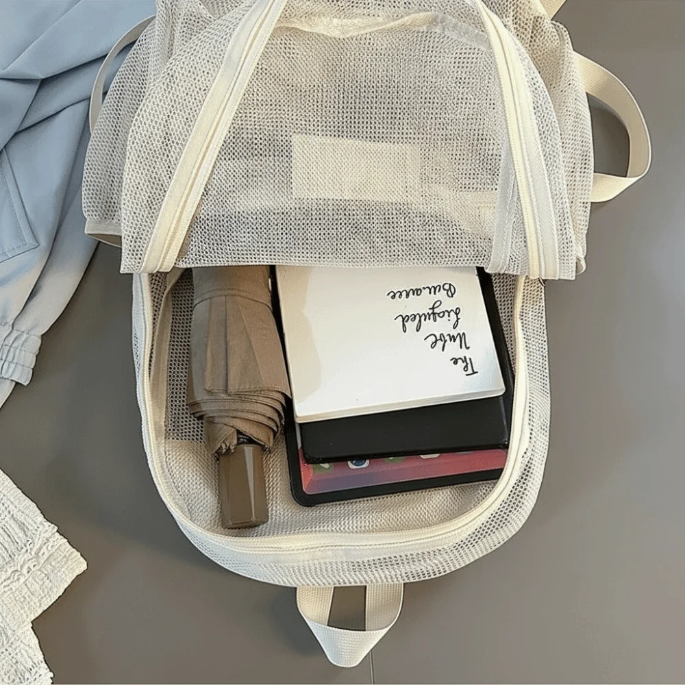 Breathable Mesh Mesh Backpack Multi Pockets High Capacity Bookbag Lightweight Double Straps Transparent Backpack