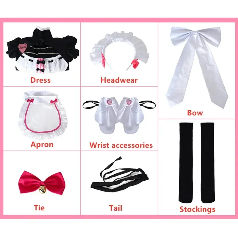 NEKOPARA Chocolate & Vanilla Anime Full Cosplay Costume Cafe Maid Uniform Lolita Dress with Long Wig for Halloween And Carnival