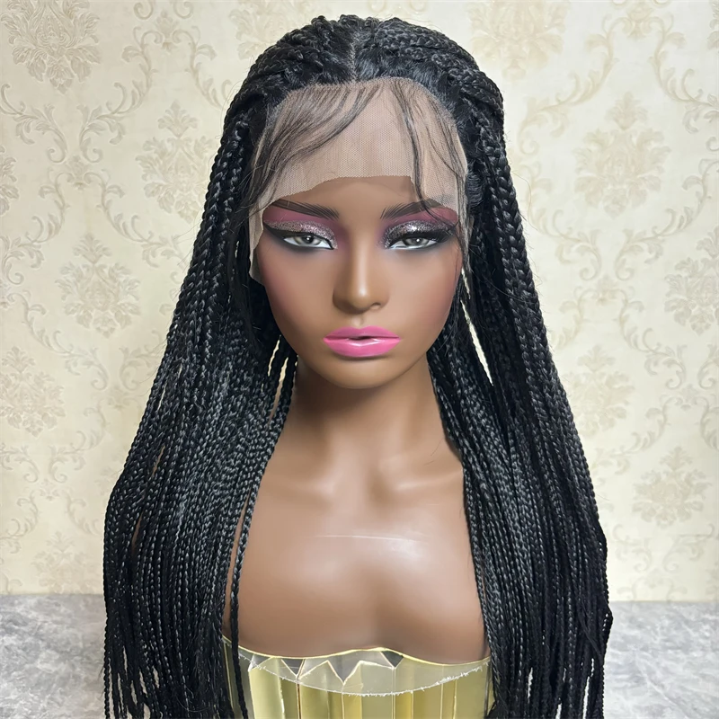 Peluca sintética suave para mujeres negras, pelo africano duradero, encaje frontal trenzado, encaje de Drag Queen, trenzas de aciano Natural