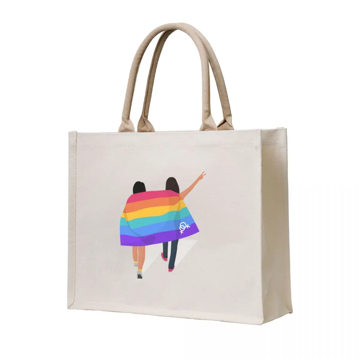 

two girls with lgbt flag pride day love wins in colours and flowers , gift for pride day , lgbt yellow magenta , blue Tote Bag