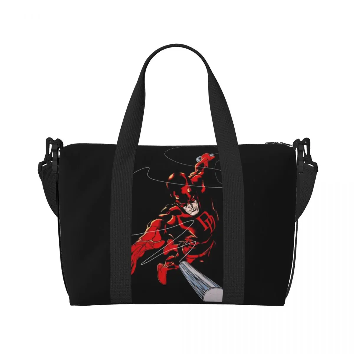 Custom Daredevil Comic Cartoon Tote Bag Women Large Capacity Gym Beach Shoulder Travel Bag