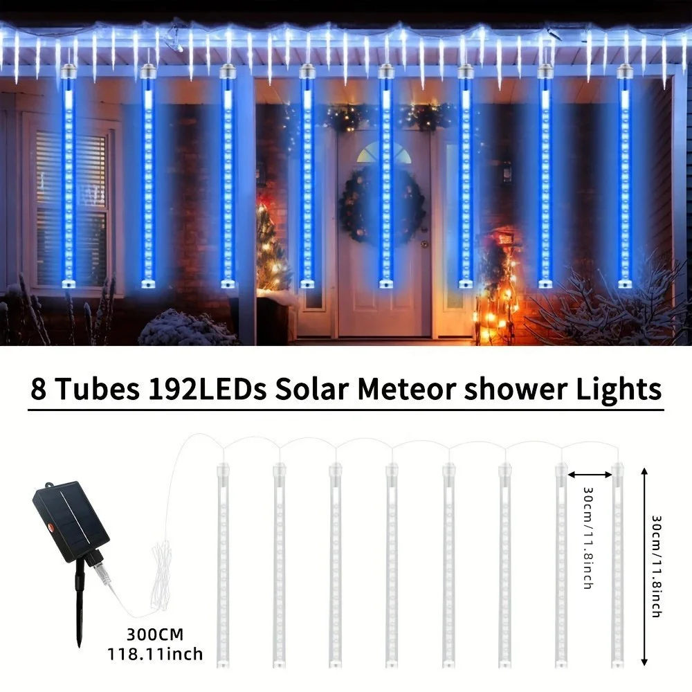Solar-LED-Meteorschauer-Lichterkette für Außenbereich, Eiszapfen-Lichterkette für Weihnachtsbaum, Hochzeit, Party, Garten, Camping, Dekoration, Solarlampe – Detail 5