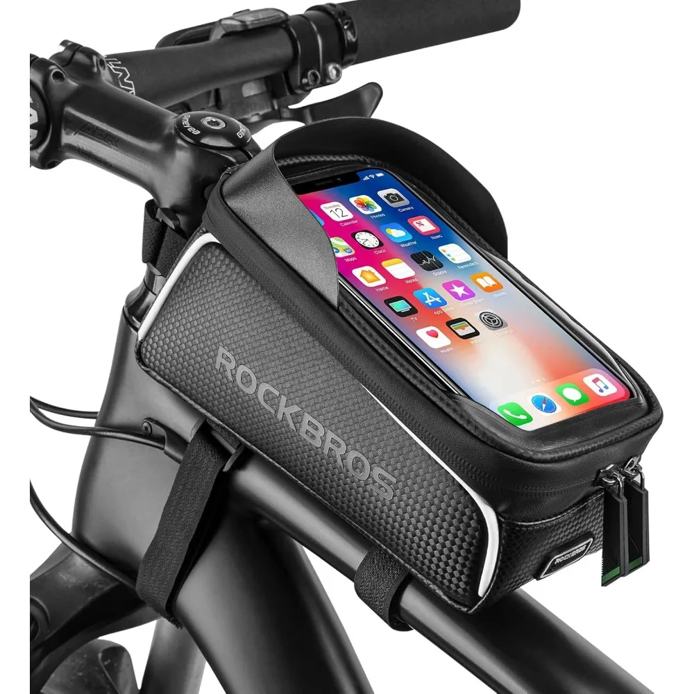 

bike/bicycle phone front frame bag, waterproof, tube bag,cycling pouch, bike accessories for men compatible phone under 7”