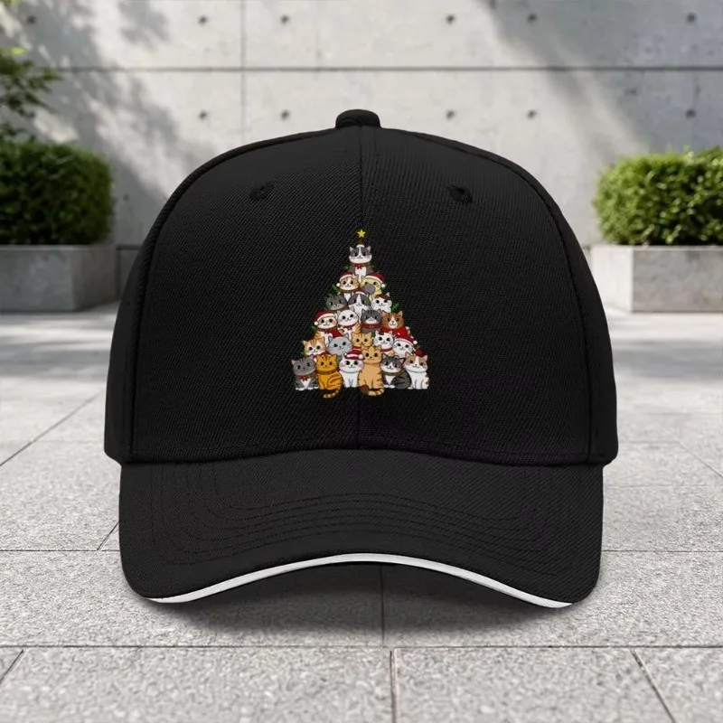 Cat Christmas Tree Baseball Cap Adjustable Printed Adjustable Cap for Unisex Outdoor Sports