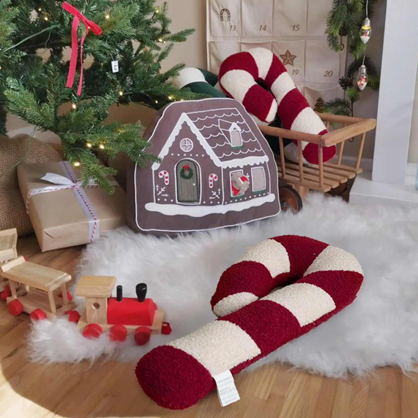 Almofadas de doces de natal macio bonito pirulito natal macio em forma de doces travesseiros de pelúcia para mulheres adultos corpo volta ombro braço quadril