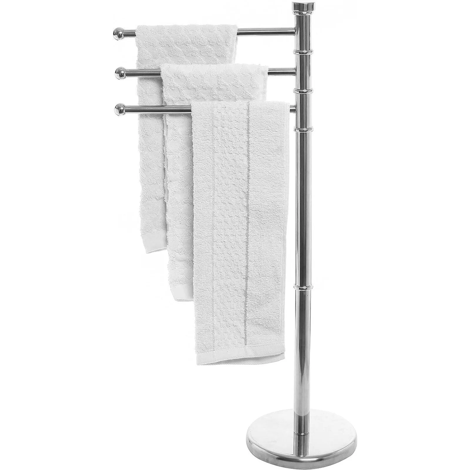 38 Inch Silver Metal Bathroom Towel Hanging Rack Stand with 3 Swivel Arms & Base United States