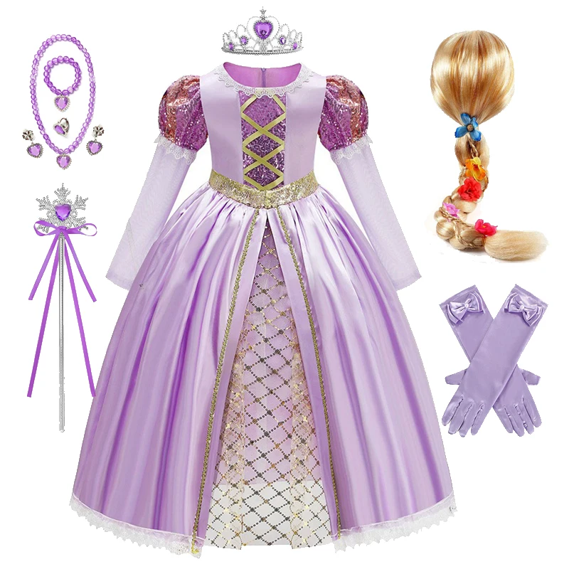 Kid Rapunzel Kleid für Prinzessin Mädchen Halloween Cosplay Kostüm Mädchen Geburtstag Party Abendkleid Pailletten Karneval Outfit Geschenk