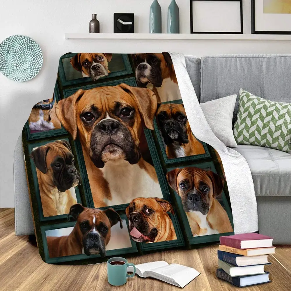 Flannel Blanket 3D Boxer Dog Super Soft Bedding Couch Sofa Throw Blanket Plush Office Nap Air Travelling Portable Warm Blanket