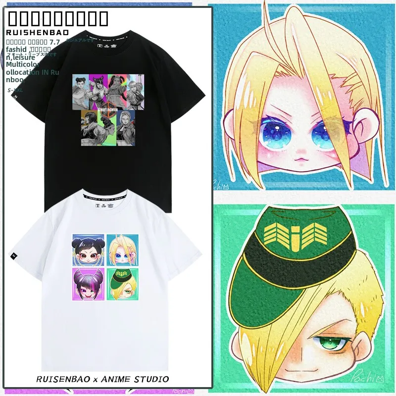 

Летняя хлопковая футболка Street Fighter Chun Li Julie Kimi, мужская футболка свободного кроя с принтом в стиле аниме и мультфильмов, футболка свободного кроя с принтом в стиле аниме