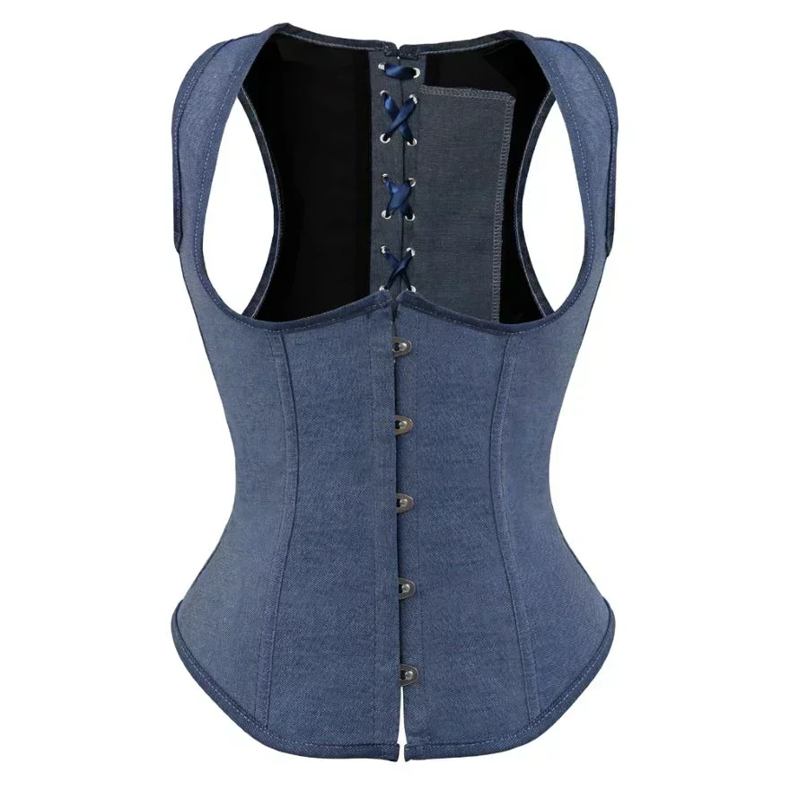 Gothic Underbust Corset Vest with Shoulder Straps Lace up Cupless Waist Cincher Bustier Body Shapewear