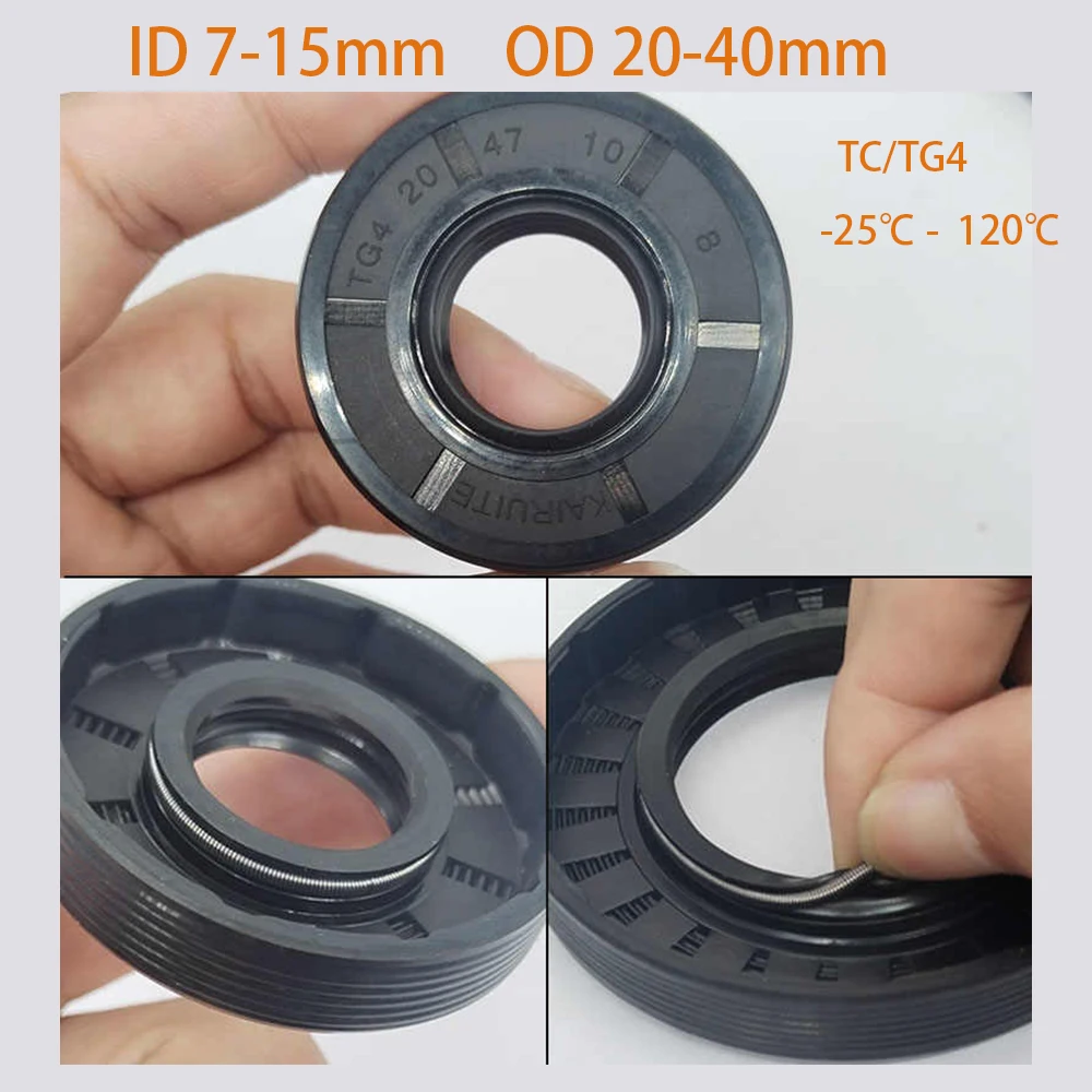 10Pcs NBR ID 7-15mm Black Nitrile Rubber Shaft Oil Seal OD 20-40mm TC/TG4 Skeleton Oil Seal Ring Double/Three Lips Seal Gasket
