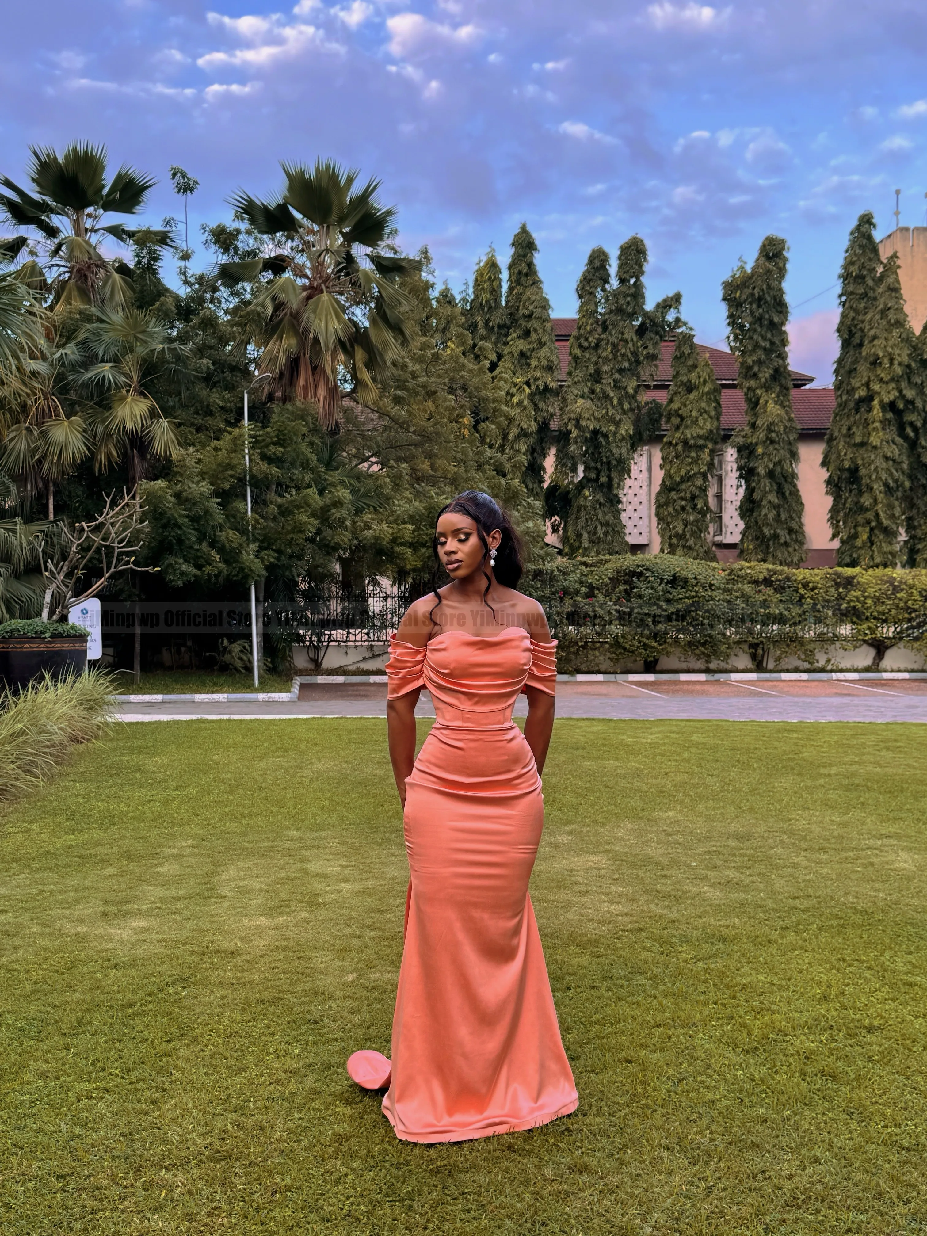women's coral bridesmaid dresses Mermaid Dress for Women Off Shoulder Sweep Train Pleats Silky Satin Wedding Guest Maid of Honor Dress Customize this is the must Pd Maxi Color:N Blue Pineapple Garden Dress Beach bridesmaid