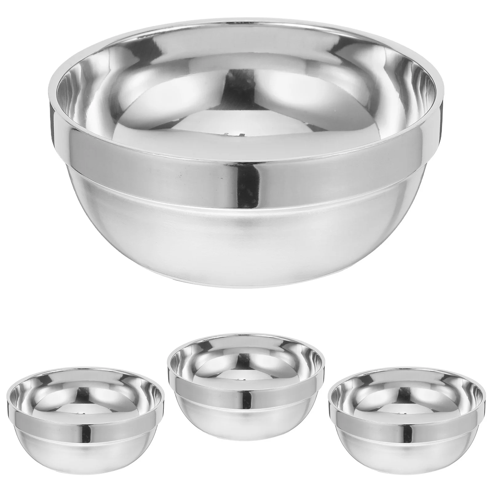 

4pcs 13Cm Stainless Steel Anti-Hot Insulated Bowl Flat Base Vacuum Double Wall Rice Bowl For Soup Korean Metal Safe