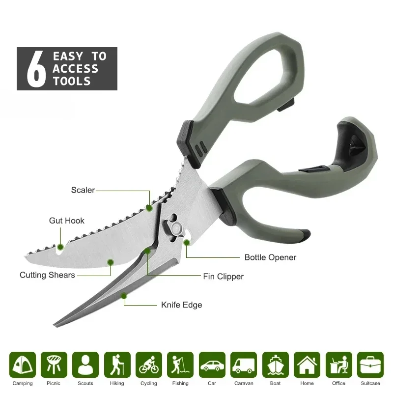 Premium Fishing Cutting Scissors Heavy Duty Kitchen with Detachable Blades Stainless Steel Multi-function Poultry Shears