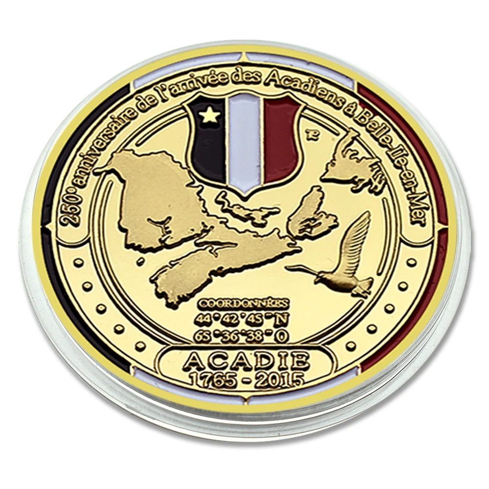 

France Bretagne Gold Plated Challenge Coin Acadie 1976-2015 Metal Medal with Plastic Case Art Craft Souvenir