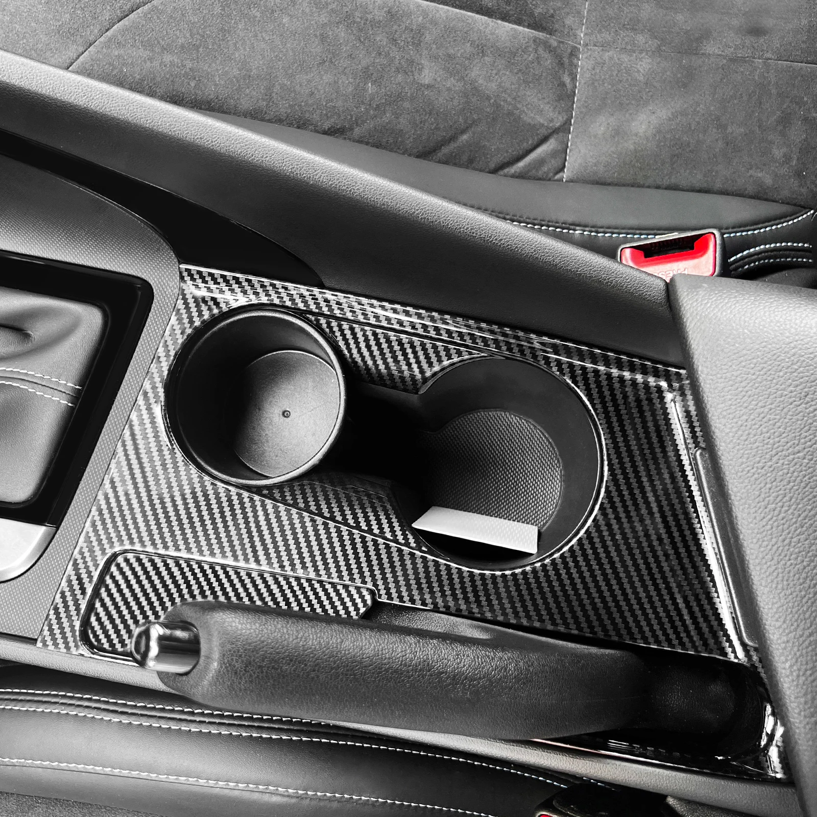 LHD Carbon Fiber Style Center Console Button Water Cup Handbrake Gear Shift Interior Cover Trim For Hyundai Elantra CN7-N Line