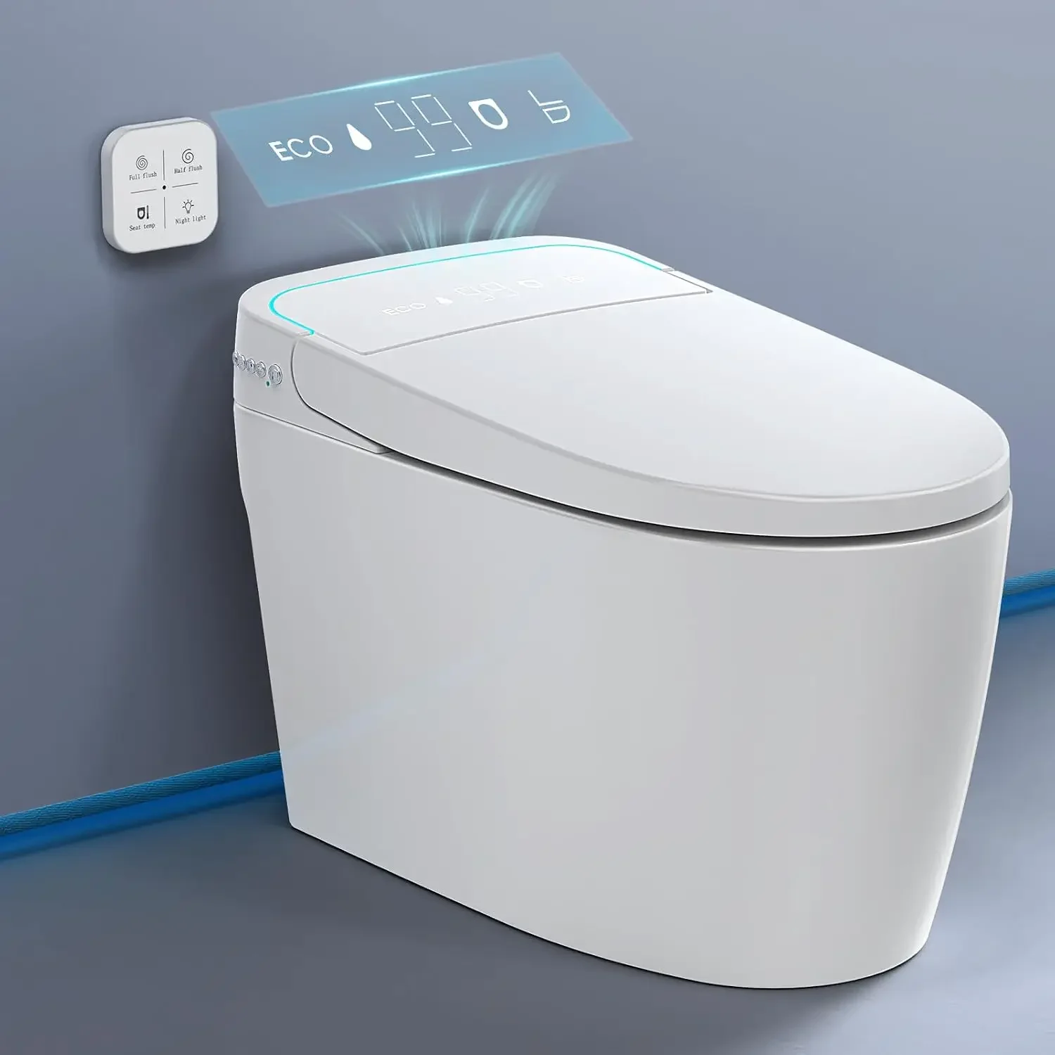 Smart Toilet Auto Flush: Off Seat Dual Flush One Piece Toilet, Elongated Heated Toilet Seat, Electric Tankless Toilets with Nigh