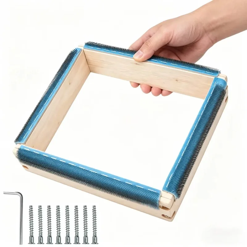 Wooden Square Tufting Holder for Punch Needle, Embroidery Frame with Gripper Strips and Needles, DIY Sewing Rug Craft Accessory