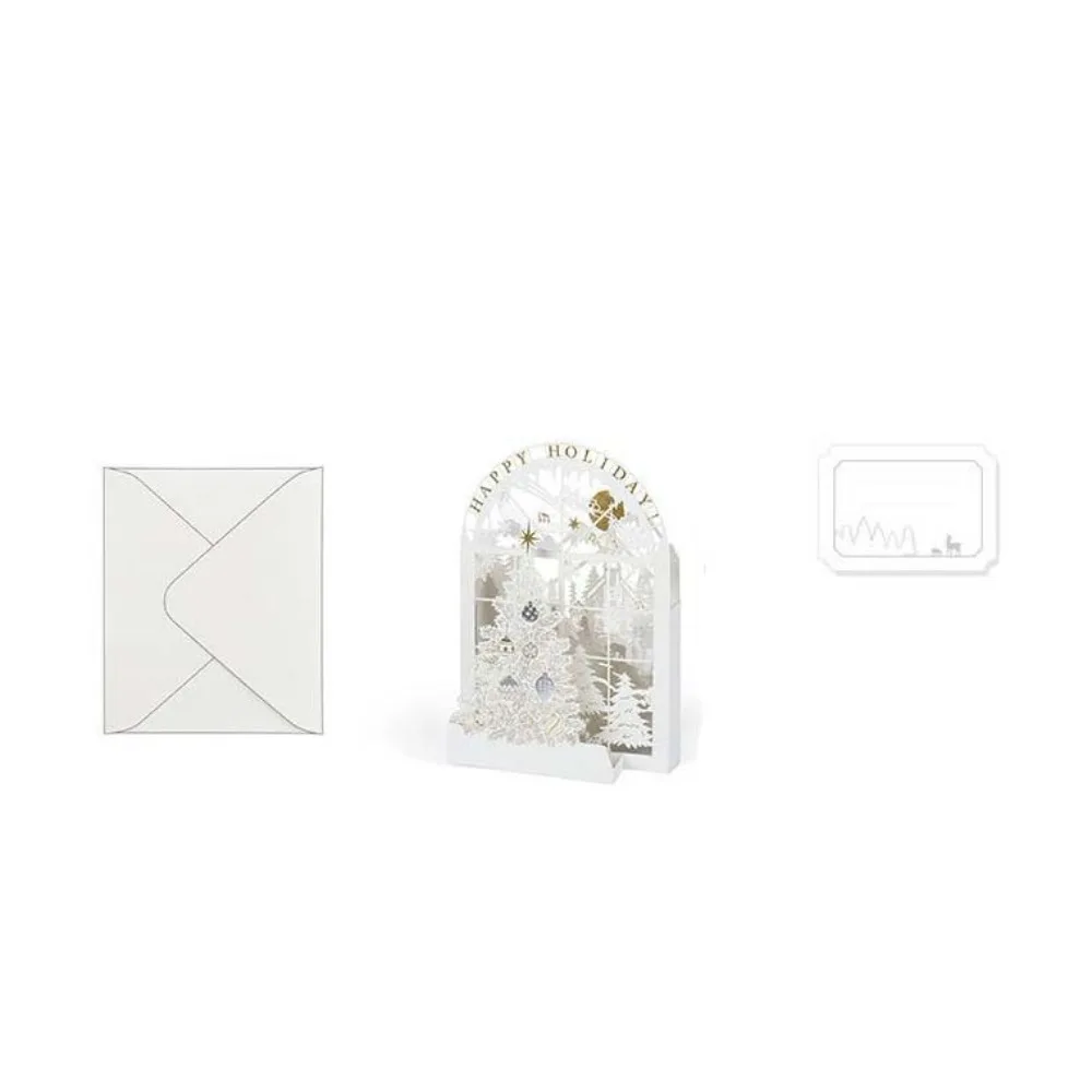 Hollow Christmas 3D Greeting Card with Envelope and Postcard Gilded Invitation Card Laser Engraved Paper Thank You Letter School