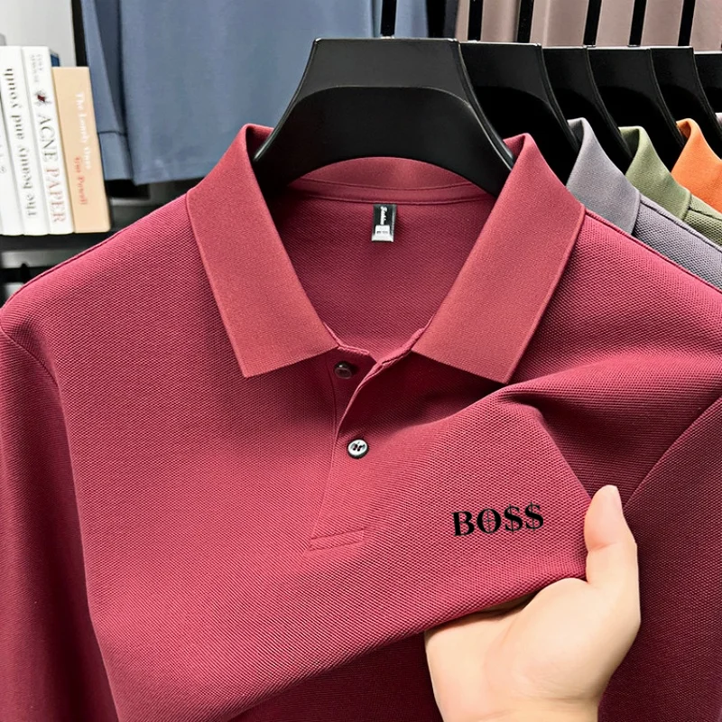 الراقية العلامة التجارية قميص بولو مطبوع بأكمام طويلة 100% القطن الخالص الرجال أفضل الخريف البند الجلد ودية مريحة تي شيرت غير رسمي