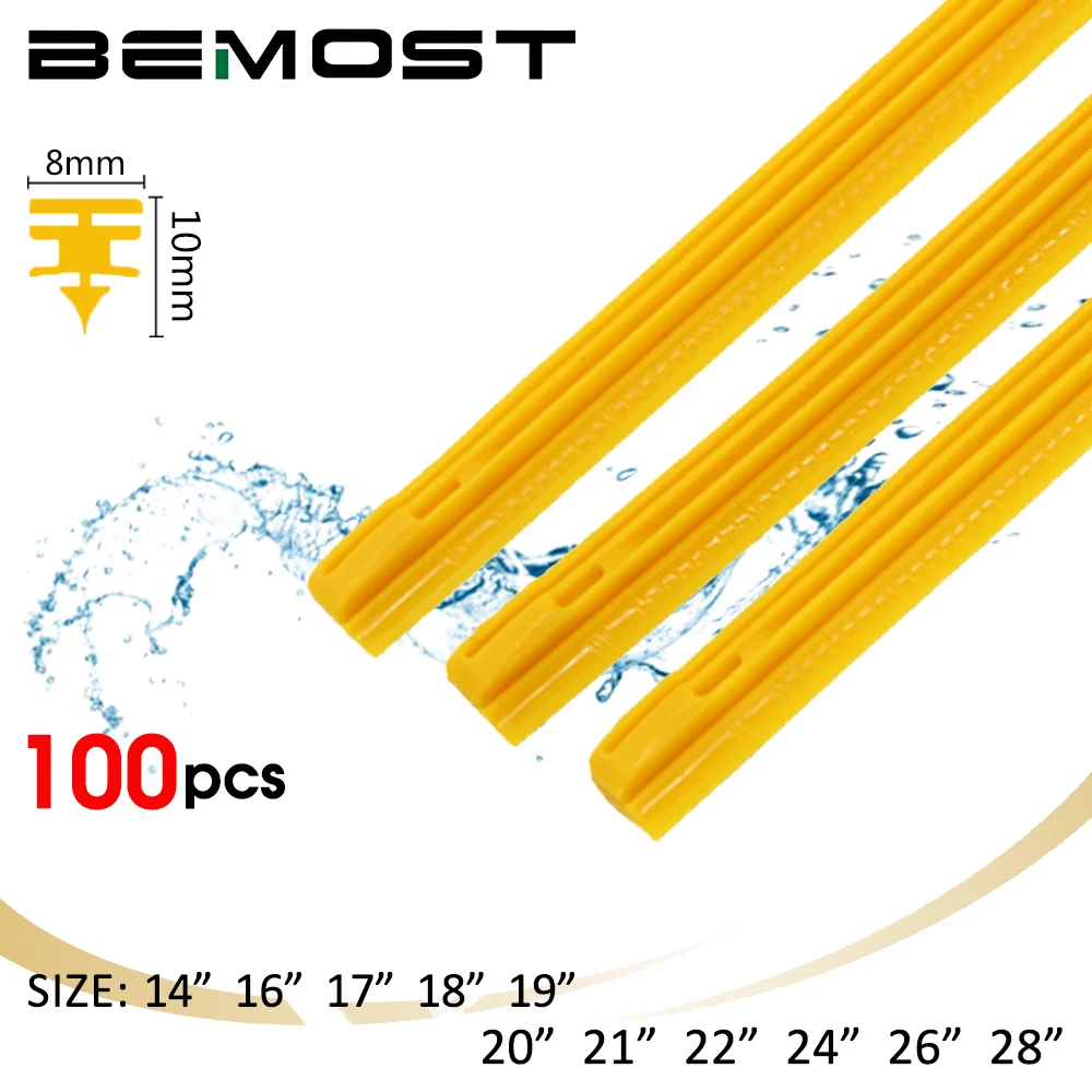 100pcs Car Windscreen Wiper Blade Insert yellow silica gel Strip (Refill) 8mm 14