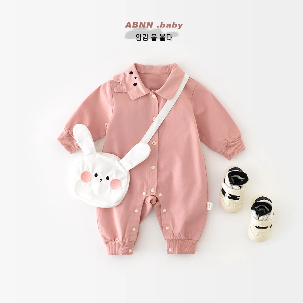 

Весенний комбинезон для девочек с воротником-кроликом, боди для новорожденных девочек, 2 шт., детские ромперы для девочек, комбинезоны для младенцев, комбинезон-слип + сумка