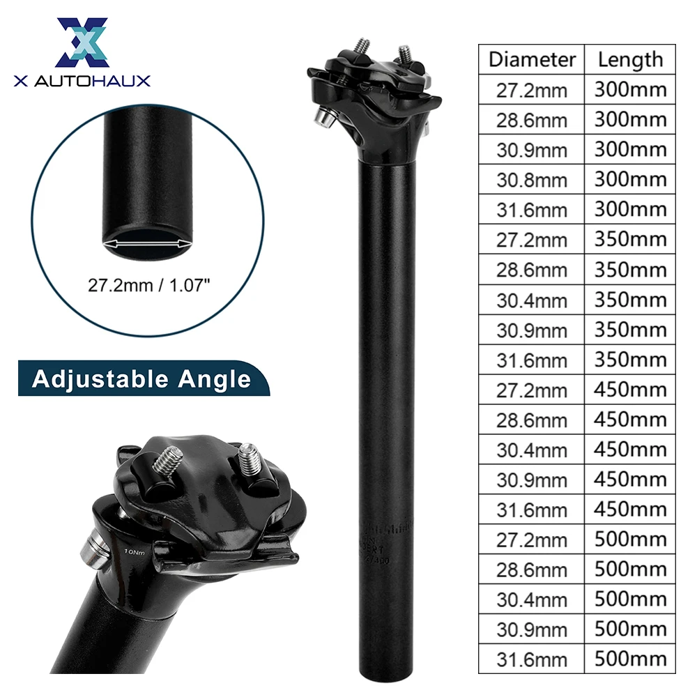 

X Autohaux Bike Seat Posts 27.2x300mm Adjustable Angle Post Seat Tube Black Aluminum Alloy