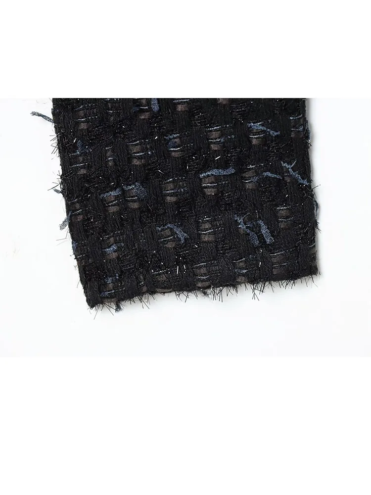 

HH Women's New Fashion Versatile Stand Collar Metallic Thread Structure Double-Breasted Coat Female Casual Woolen Short Jacket