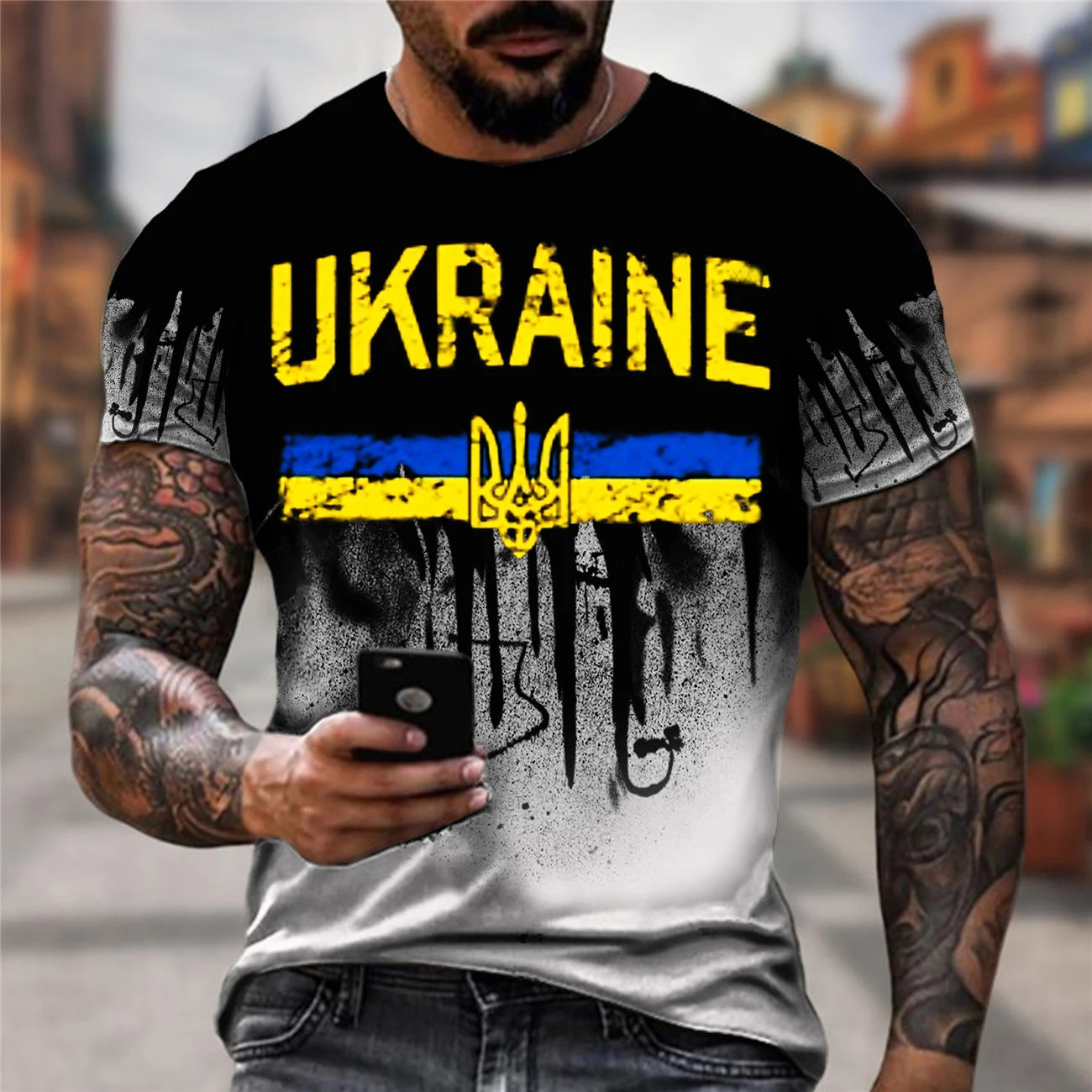 2023 Vintage Men\'s T-shirt Ukranian T Shirt 3d Men Ukraine Military Army Emblem T-Shirts Ukrainian Flag Logo Tshirt Cotton Tees