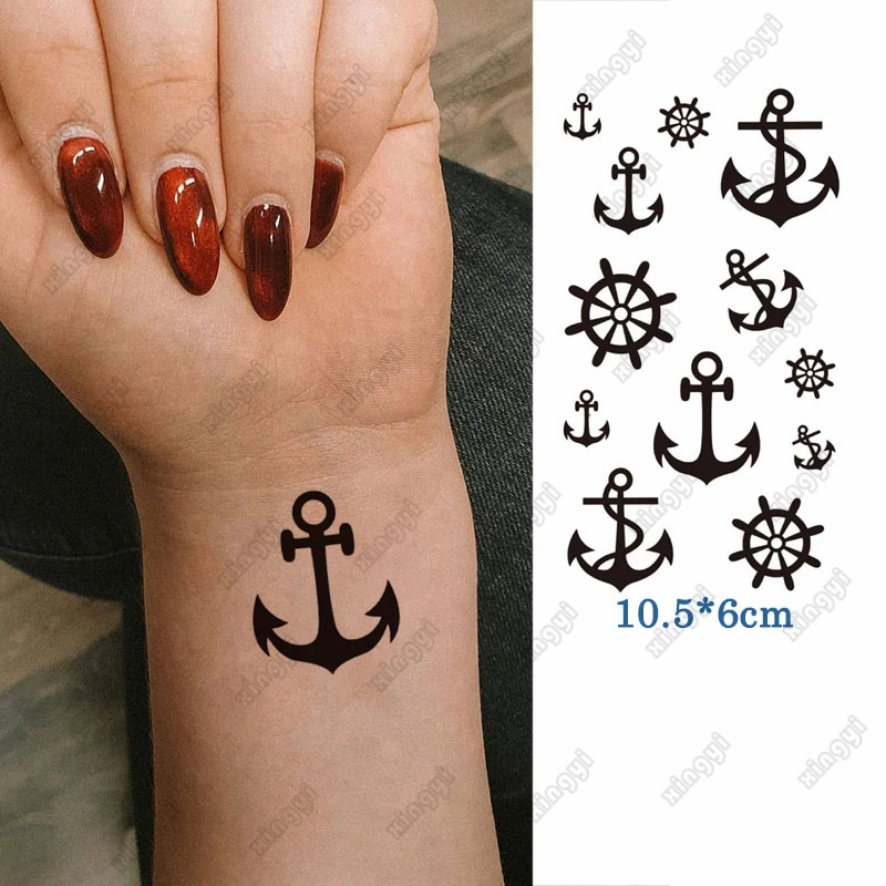 

Waterproof Temporary Tattoo Sticker Small Cute Anchor Flash Tattoos Rudder Arm Wrist Finger Fake Tatto for Body Art Women Men