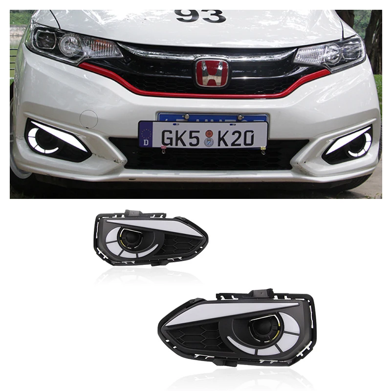 

Gobison LED DRL Daytime Running Light Yellow Turn Signal Night Blue for Honda Fit Jazz 2017 2018 U.S Version Fog Lights