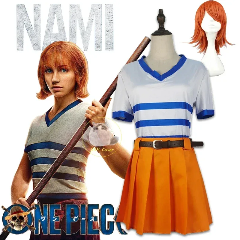 

Movies One Piece Anime Nami Cosplay Costume Nami Uniform Shirt Skirt Nami Wig Halloween Party Performance Wear Clothing Womens