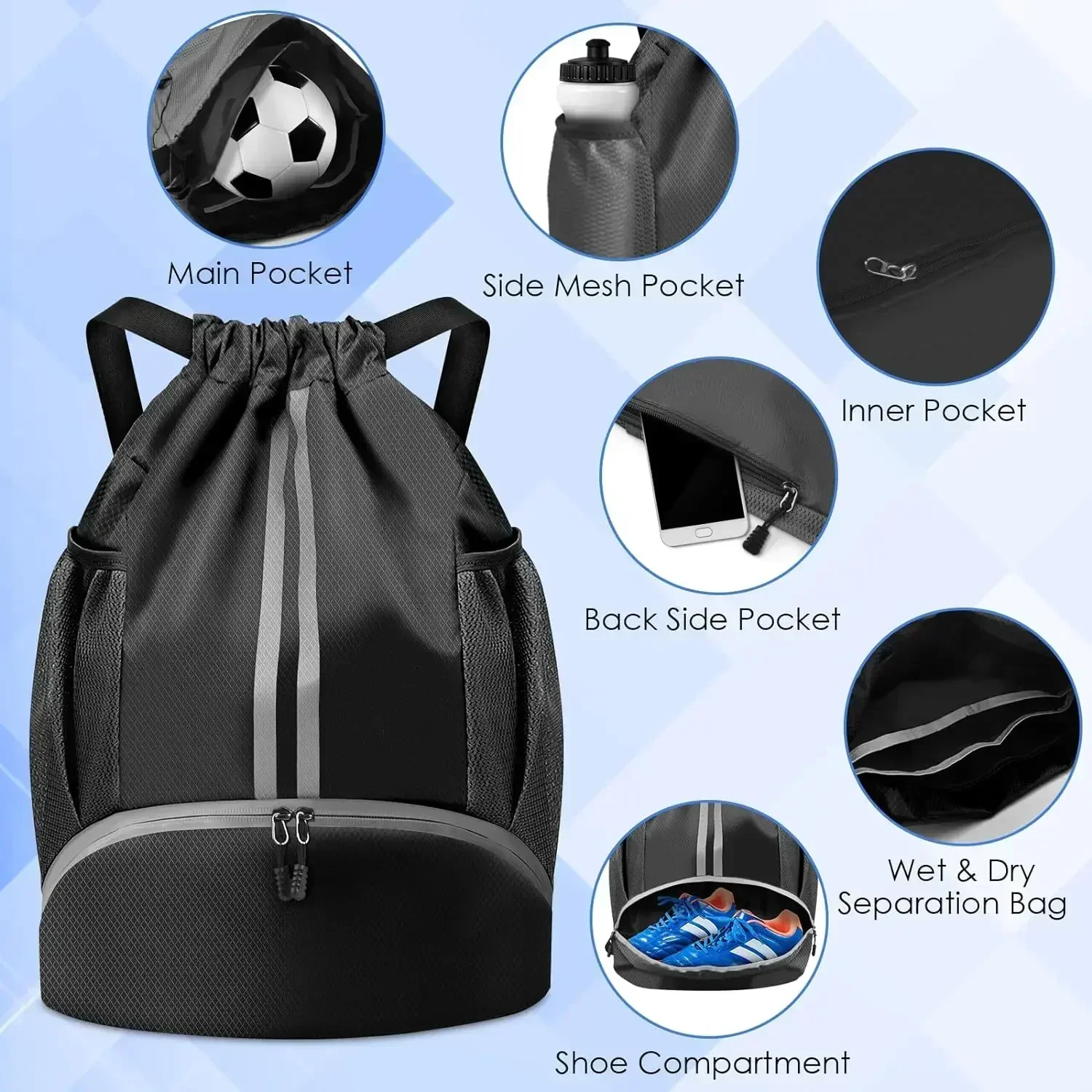 Sports Bag Basketback Nylon Waterproof Fitness Bag Outdoor Sports Basketball Bag Large Capacity Casual Lightweight Backpack