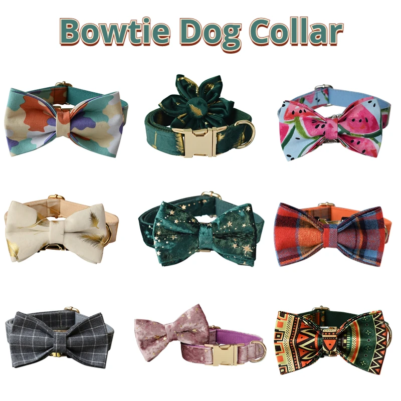 Bowtie Dog Collar 14 Models Metal Buckle Personalized Name Plate Dog Accessories Adjustable Decorative Dog Chain Supply Durable