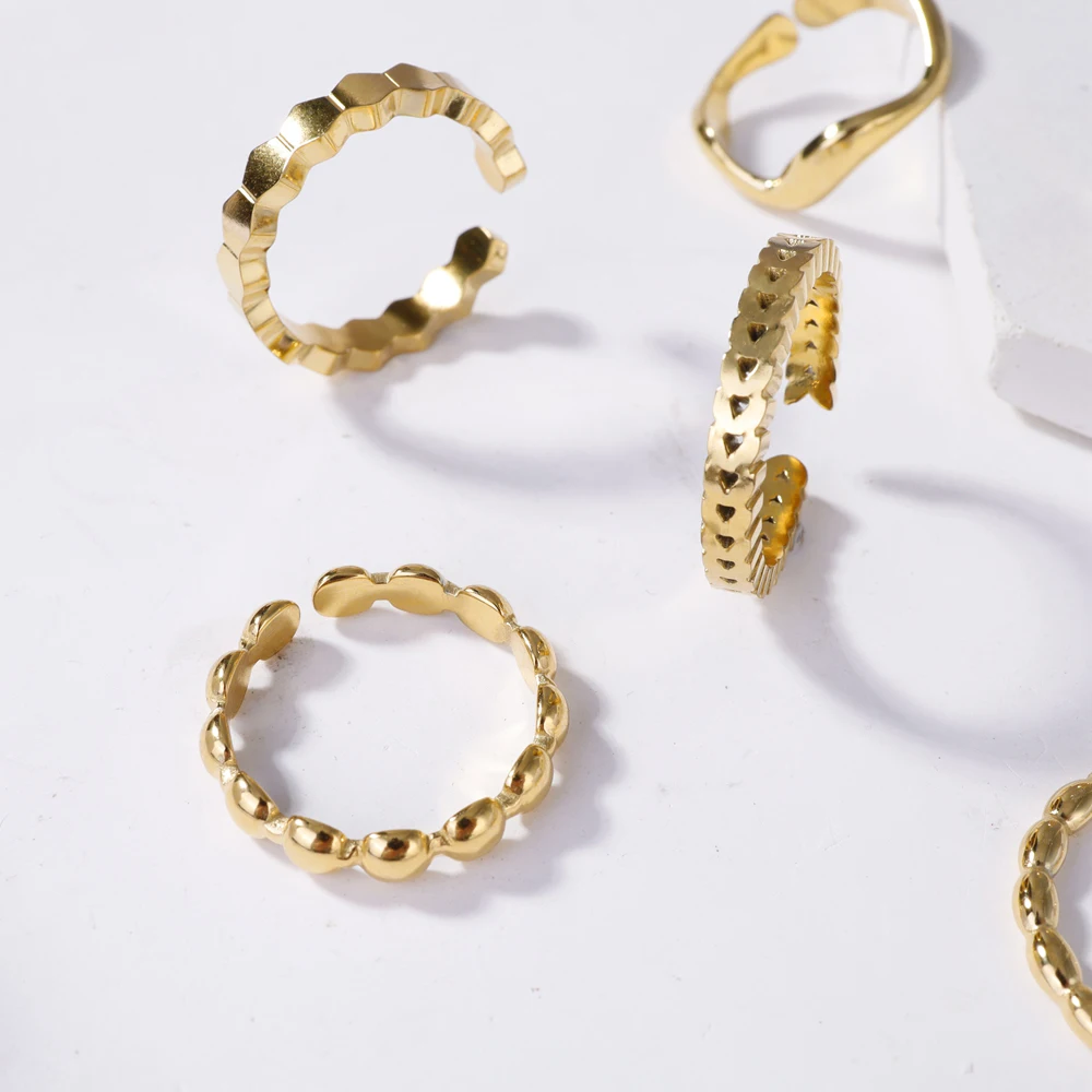 WILD & FREE New In Trendy Stainless Steel Golden Adjustable Rings for Women Geometric Charm Aesthetic Waterproof Jewelry