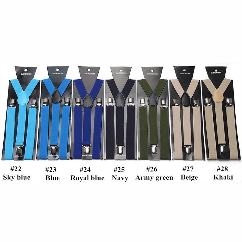 Women Men's Unisex Clip-on Braces Elastic Slim Suspenders 1Inch/2.5cm wide Y-Back Suspenders Wholesale & Retail Multi Color